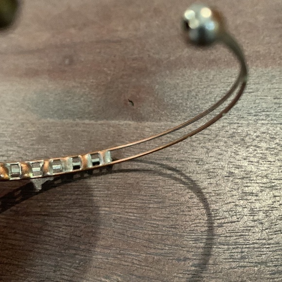 Silver Tone Double Band Bracelet with Onyx Coloured Gems - Picture 6 of 7